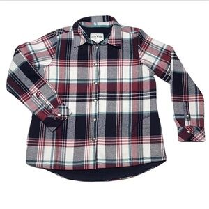 Orvis Red and Blue Plaid Flannel Shirt Jacket Size Large Fleece Lined Outdoor